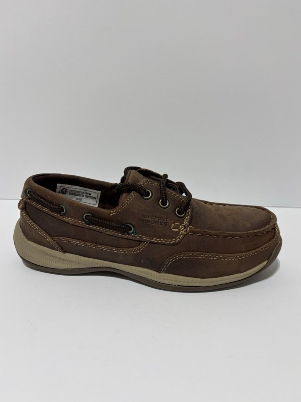 Rockport Men’s Sailing Club Brown Steel Toe Work Shoes, Size 10.5 Wide